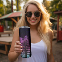 Hawaiian Sea Turtle Skinny Tumbler Pink Hibiscus Flowers and Kakau Pattern LT9 - Polynesian Pride
