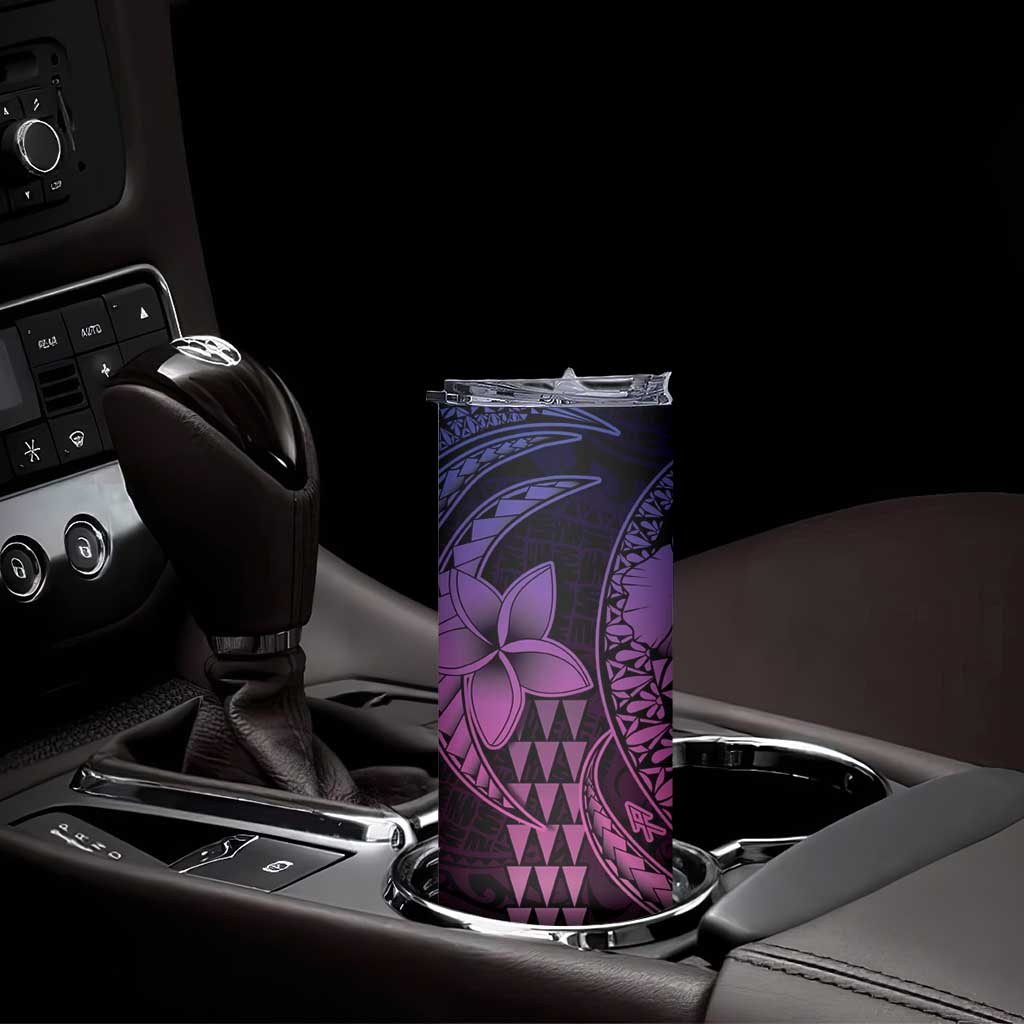 Hawaiian Sea Turtle Skinny Tumbler Pink Hibiscus Flowers and Kakau Pattern LT9 - Polynesian Pride