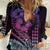 Hawaiian Sea Turtle Women Casual Shirt Pink Hibiscus Flowers and Kakau Pattern