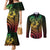 Hawaiian Sea Turtle Couples Matching Mermaid Dress and Long Sleeve Button Shirt Reggae Hibiscus Flowers and Kakau Pattern