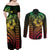 Hawaiian Sea Turtle Couples Matching Off Shoulder Maxi Dress and Long Sleeve Button Shirt Reggae Hibiscus Flowers and Kakau Pattern
