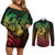 Hawaiian Sea Turtle Couples Matching Off Shoulder Short Dress and Long Sleeve Button Shirt Reggae Hibiscus Flowers and Kakau Pattern