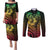 Hawaiian Sea Turtle Couples Matching Puletasi and Long Sleeve Button Shirt Reggae Hibiscus Flowers and Kakau Pattern