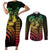 Hawaiian Sea Turtle Couples Matching Short Sleeve Bodycon Dress and Long Sleeve Button Shirt Reggae Hibiscus Flowers and Kakau Pattern