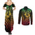 Hawaiian Sea Turtle Couples Matching Summer Maxi Dress and Long Sleeve Button Shirt Reggae Hibiscus Flowers and Kakau Pattern