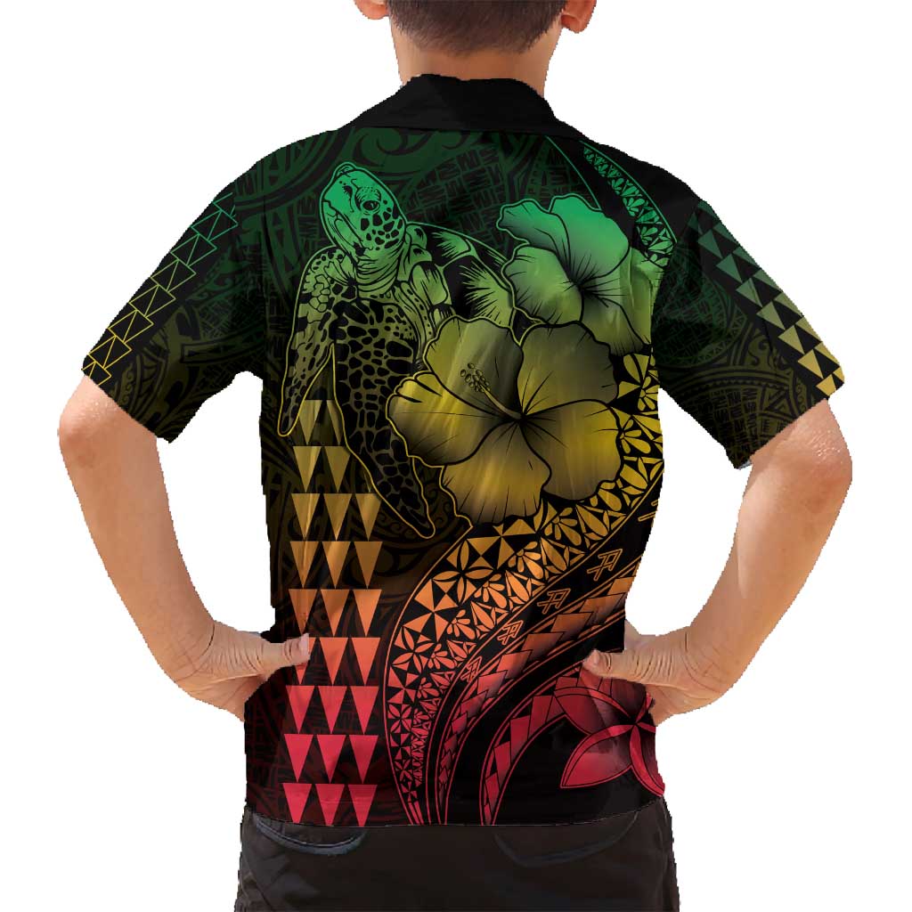 Hawaiian Sea Turtle Family Matching Long Sleeve Bodycon Dress and Hawaiian Shirt Reggae Hibiscus Flowers and Kakau Pattern LT9 - Polynesian Pride
