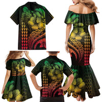 Hawaiian Sea Turtle Family Matching Mermaid Dress and Hawaiian Shirt Reggae Hibiscus Flowers and Kakau Pattern LT9 - Polynesian Pride