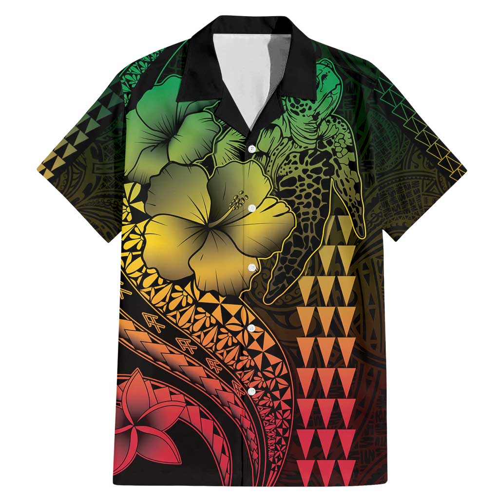 Hawaiian Sea Turtle Family Matching Mermaid Dress and Hawaiian Shirt Reggae Hibiscus Flowers and Kakau Pattern LT9 Dad's Shirt - Short Sleeve Reggae - Polynesian Pride