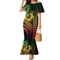Hawaiian Sea Turtle Family Matching Mermaid Dress and Hawaiian Shirt Reggae Hibiscus Flowers and Kakau Pattern LT9 Mom's Dress Reggae - Polynesian Pride