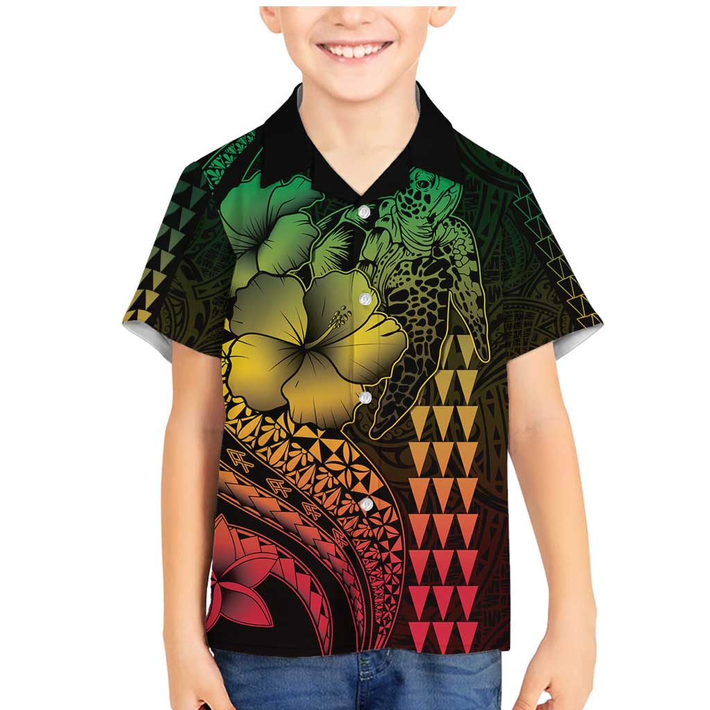 Hawaiian Sea Turtle Family Matching Mermaid Dress and Hawaiian Shirt Reggae Hibiscus Flowers and Kakau Pattern LT9 Son's Shirt Reggae - Polynesian Pride