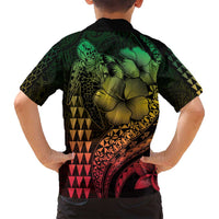 Hawaiian Sea Turtle Family Matching Off Shoulder Maxi Dress and Hawaiian Shirt Reggae Hibiscus Flowers and Kakau Pattern LT9 - Polynesian Pride