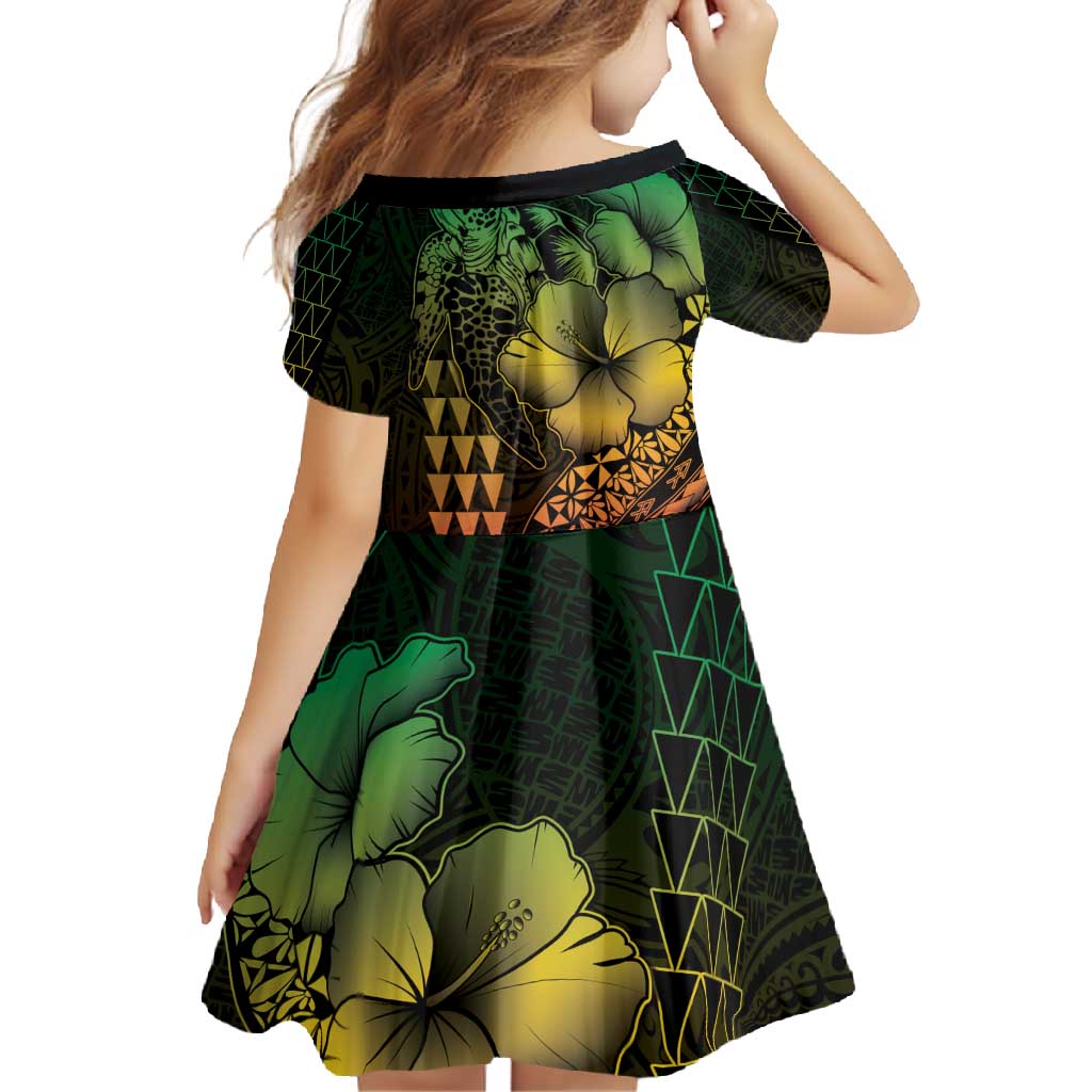 Hawaiian Sea Turtle Family Matching Off Shoulder Maxi Dress and Hawaiian Shirt Reggae Hibiscus Flowers and Kakau Pattern LT9 - Polynesian Pride