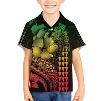 Hawaiian Sea Turtle Family Matching Off Shoulder Maxi Dress and Hawaiian Shirt Reggae Hibiscus Flowers and Kakau Pattern LT9 Son's Shirt Reggae - Polynesian Pride