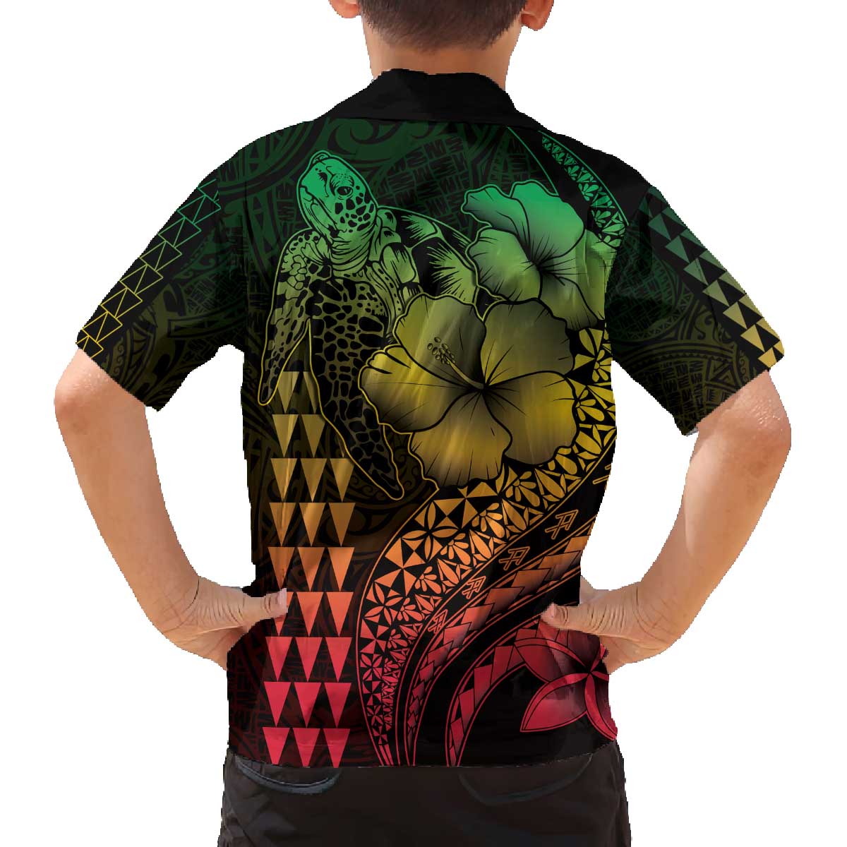 Hawaiian Sea Turtle Family Matching Off Shoulder Short Dress and Hawaiian Shirt Reggae Hibiscus Flowers and Kakau Pattern LT9 - Polynesian Pride