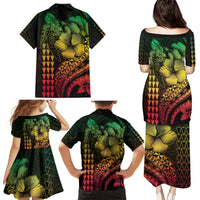Hawaiian Sea Turtle Family Matching Puletasi and Hawaiian Shirt Reggae Hibiscus Flowers and Kakau Pattern LT9 - Polynesian Pride