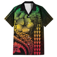 Hawaiian Sea Turtle Family Matching Puletasi and Hawaiian Shirt Reggae Hibiscus Flowers and Kakau Pattern LT9 Dad's Shirt - Short Sleeve Reggae - Polynesian Pride
