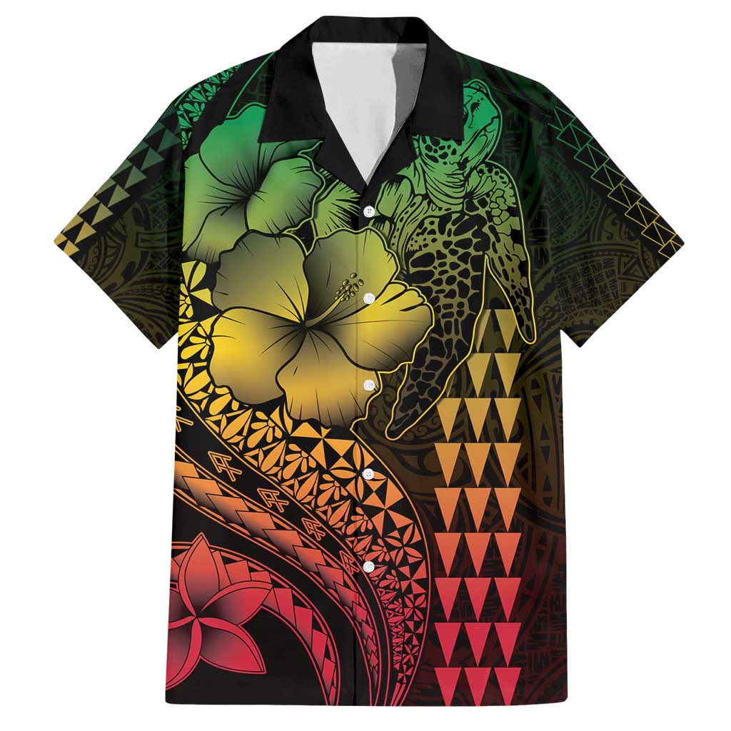 Hawaiian Sea Turtle Family Matching Summer Maxi Dress and Hawaiian Shirt Reggae Hibiscus Flowers and Kakau Pattern LT9 Dad's Shirt - Short Sleeve Reggae - Polynesian Pride