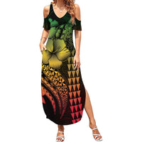 Hawaiian Sea Turtle Family Matching Summer Maxi Dress and Hawaiian Shirt Reggae Hibiscus Flowers and Kakau Pattern LT9 Mom's Dress Reggae - Polynesian Pride