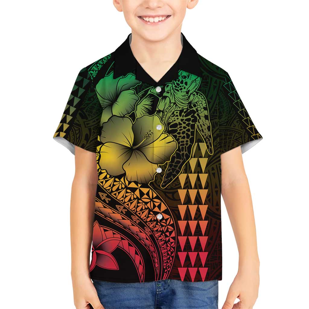 Hawaiian Sea Turtle Family Matching Summer Maxi Dress and Hawaiian Shirt Reggae Hibiscus Flowers and Kakau Pattern LT9 Son's Shirt Reggae - Polynesian Pride