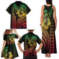 Hawaiian Sea Turtle Family Matching Tank Maxi Dress and Hawaiian Shirt Reggae Hibiscus Flowers and Kakau Pattern LT9 - Polynesian Pride