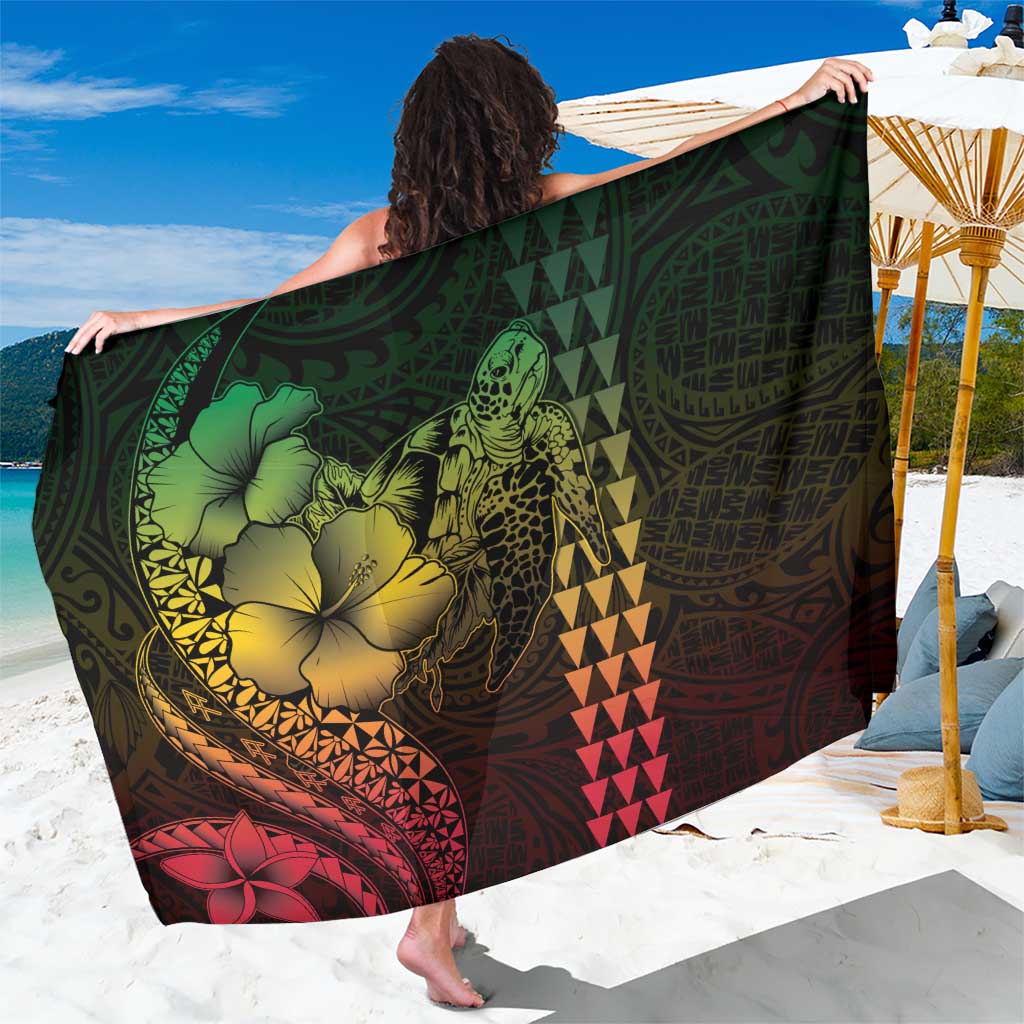 Hawaiian Sea Turtle Sarong Reggae Hibiscus Flowers and Kakau Pattern