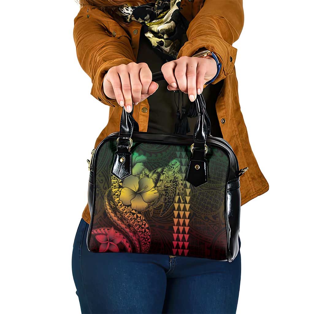 Hawaiian Sea Turtle Shoulder Handbag Reggae Hibiscus Flowers and Kakau Pattern LT9 One Size Reggae - Polynesian Pride