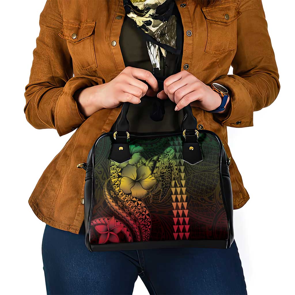 Hawaiian Sea Turtle Shoulder Handbag Reggae Hibiscus Flowers and Kakau Pattern LT9 - Polynesian Pride