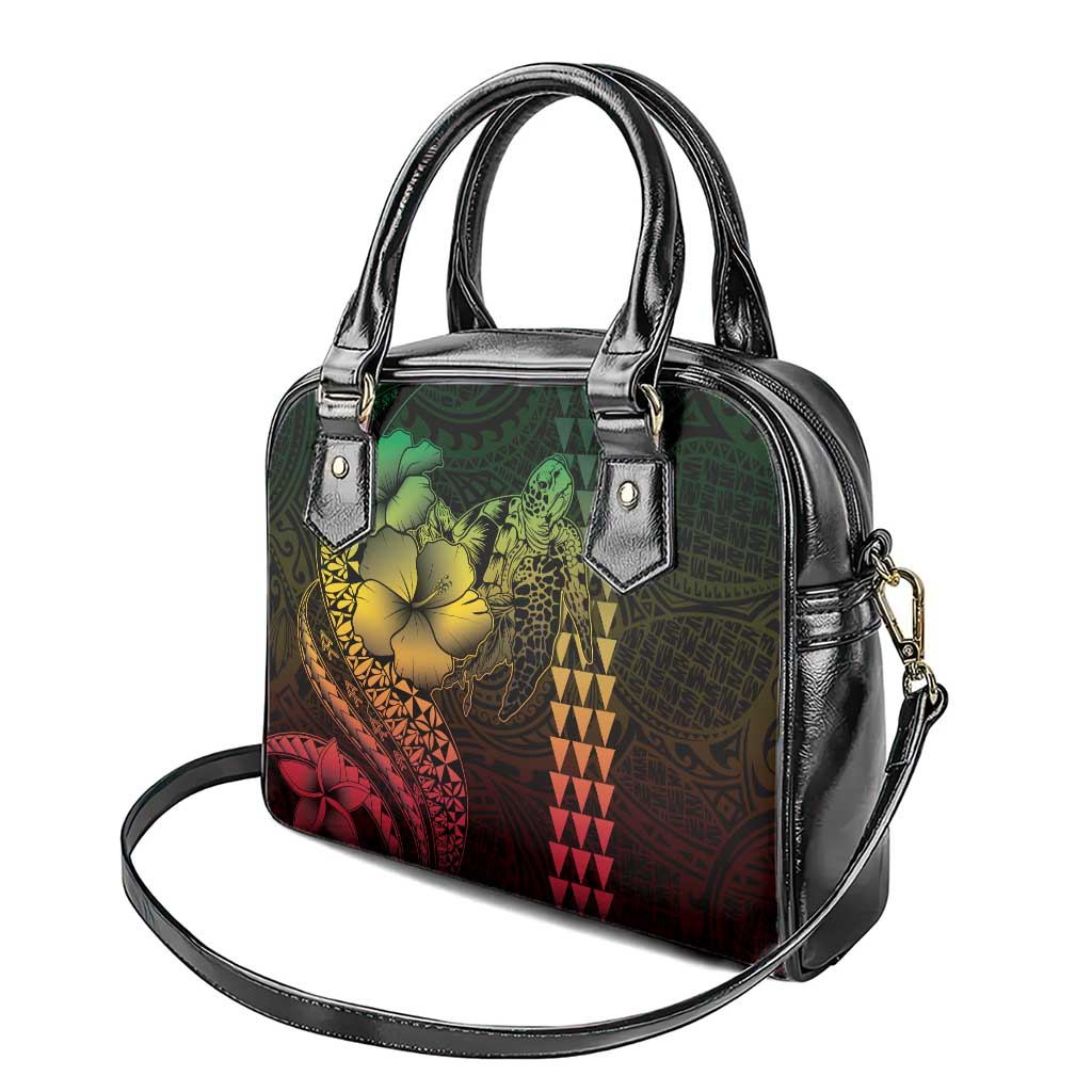 Hawaiian Sea Turtle Shoulder Handbag Reggae Hibiscus Flowers and Kakau Pattern LT9 - Polynesian Pride