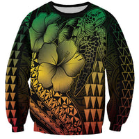 Hawaiian Sea Turtle Sweatshirt Reggae Hibiscus Flowers and Kakau Pattern LT9 Unisex Reggae - Polynesian Pride