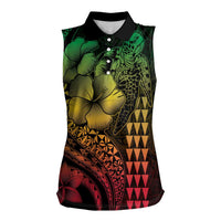 Hawaiian Sea Turtle Women Sleeveless Polo Shirt Reggae Hibiscus Flowers and Kakau Pattern LT9 Female Reggae - Polynesian Pride
