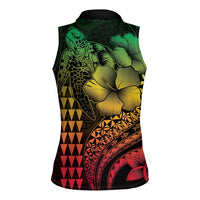 Hawaiian Sea Turtle Women Sleeveless Polo Shirt Reggae Hibiscus Flowers and Kakau Pattern LT9 - Polynesian Pride