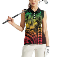 Hawaiian Sea Turtle Women Sleeveless Polo Shirt Reggae Hibiscus Flowers and Kakau Pattern LT9 - Polynesian Pride