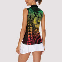 Hawaiian Sea Turtle Women Sleeveless Polo Shirt Reggae Hibiscus Flowers and Kakau Pattern LT9 - Polynesian Pride