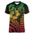 Hawaiian Sea Turtle Women V-Neck T-Shirt Reggae Hibiscus Flowers and Kakau Pattern