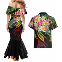 Kiribati Red Jasmine Mango Couples Matching Mermaid Dress and Hawaiian Shirt Reggae Polynesian Art Vibe LT9 - Polynesian Pride