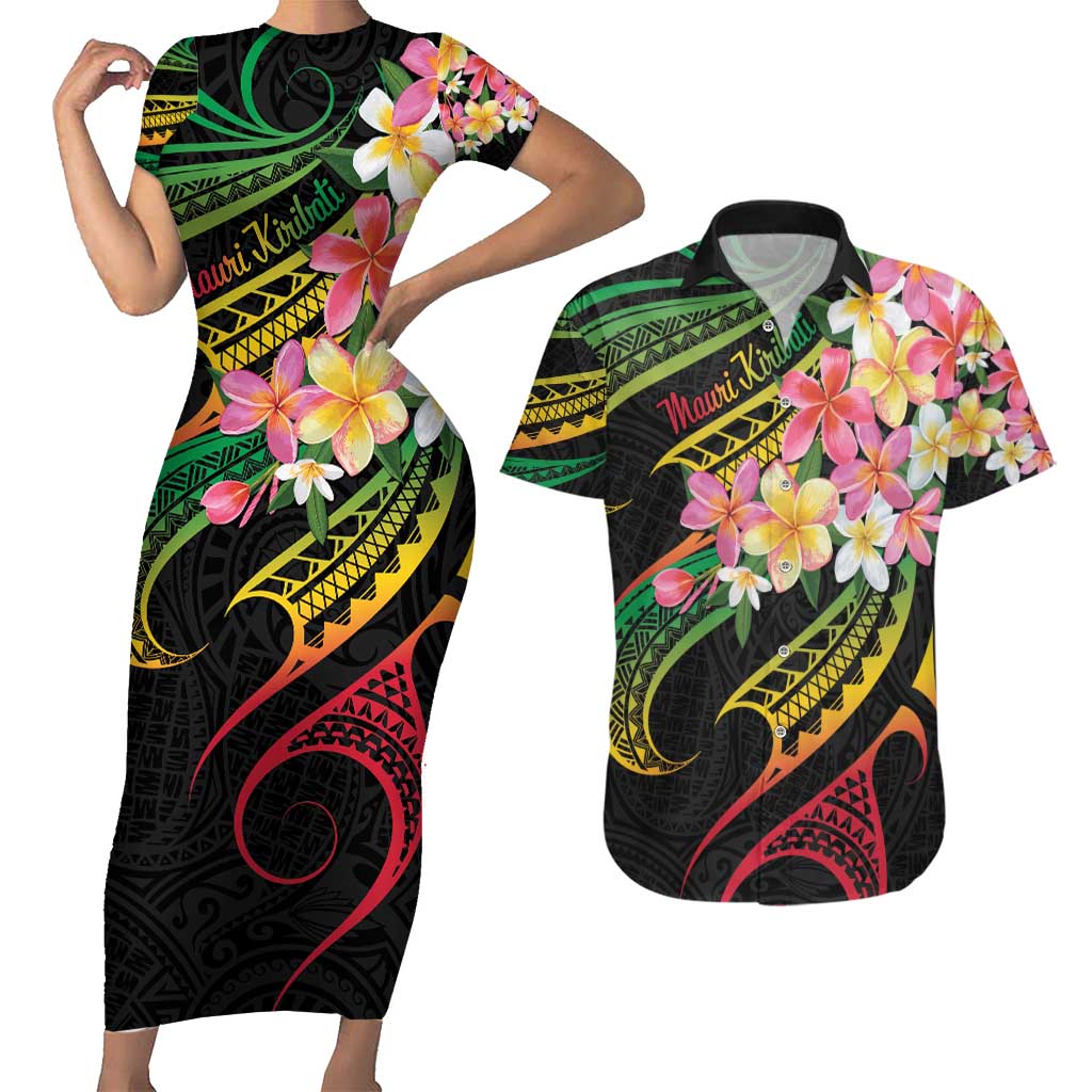 Kiribati Red Jasmine Mango Couples Matching Short Sleeve Bodycon Dress and Hawaiian Shirt Reggae Polynesian Art Vibe LT9 Reggae - Polynesian Pride