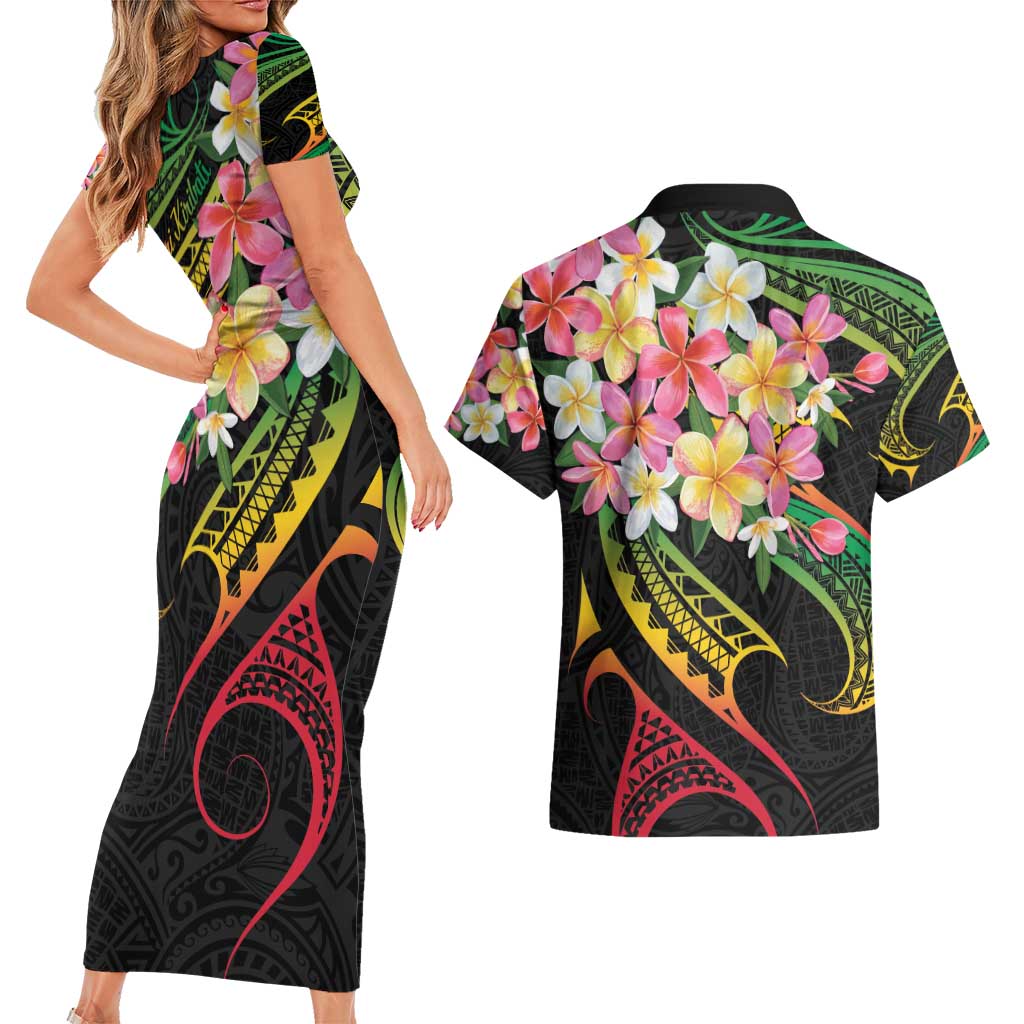 Kiribati Red Jasmine Mango Couples Matching Short Sleeve Bodycon Dress and Hawaiian Shirt Reggae Polynesian Art Vibe LT9 - Polynesian Pride