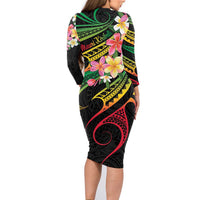Kiribati Red Jasmine Mango Family Matching Long Sleeve Bodycon Dress and Hawaiian Shirt Reggae Polynesian Art Vibe LT9 - Polynesian Pride