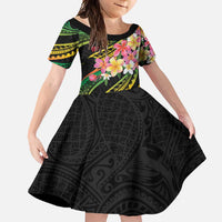 Kiribati Red Jasmine Mango Family Matching Mermaid Dress and Hawaiian Shirt Reggae Polynesian Art Vibe LT9 Daughter's Dress Reggae - Polynesian Pride
