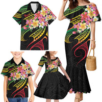 Kiribati Red Jasmine Mango Family Matching Mermaid Dress and Hawaiian Shirt Reggae Polynesian Art Vibe LT9 - Polynesian Pride