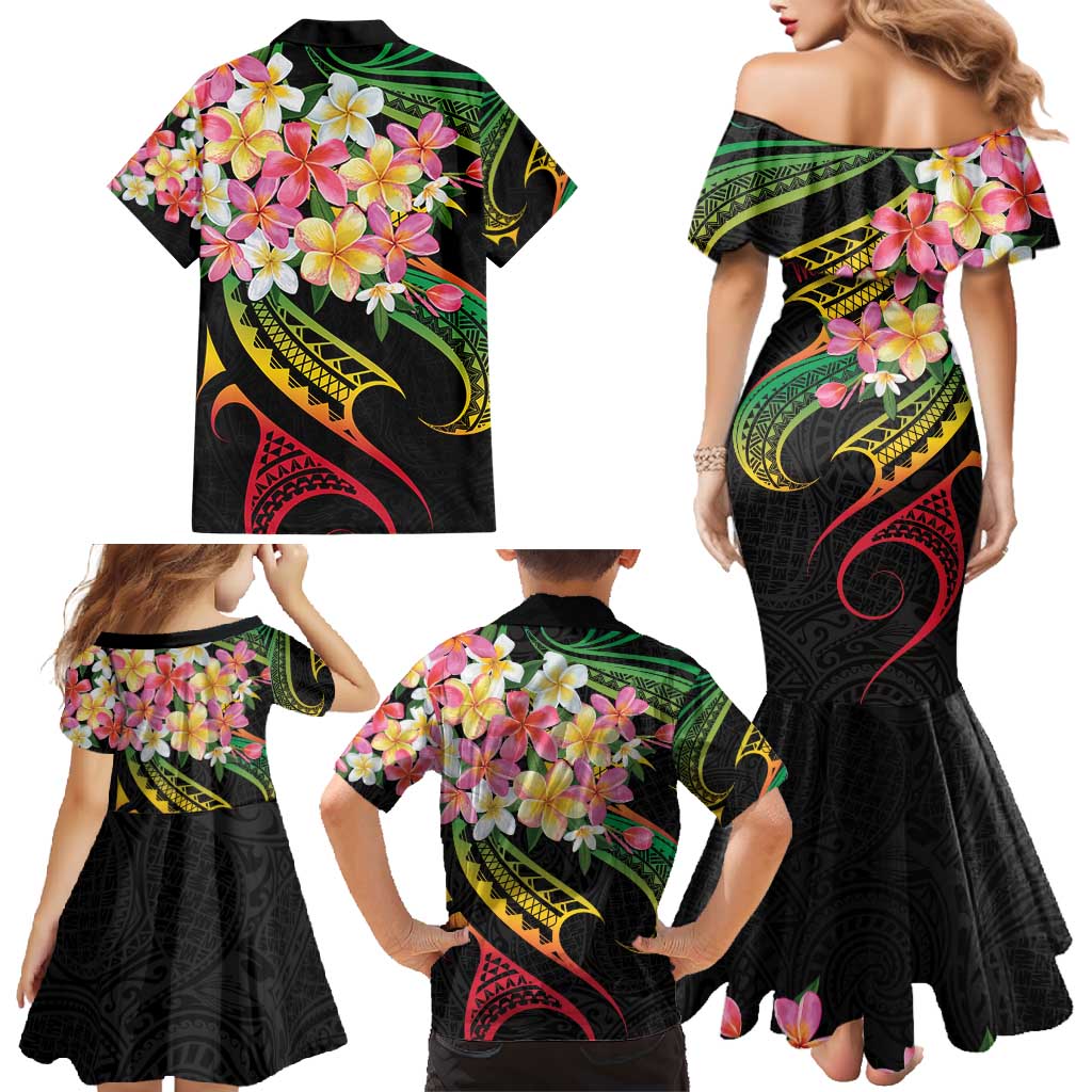 Kiribati Red Jasmine Mango Family Matching Mermaid Dress and Hawaiian Shirt Reggae Polynesian Art Vibe LT9 - Polynesian Pride