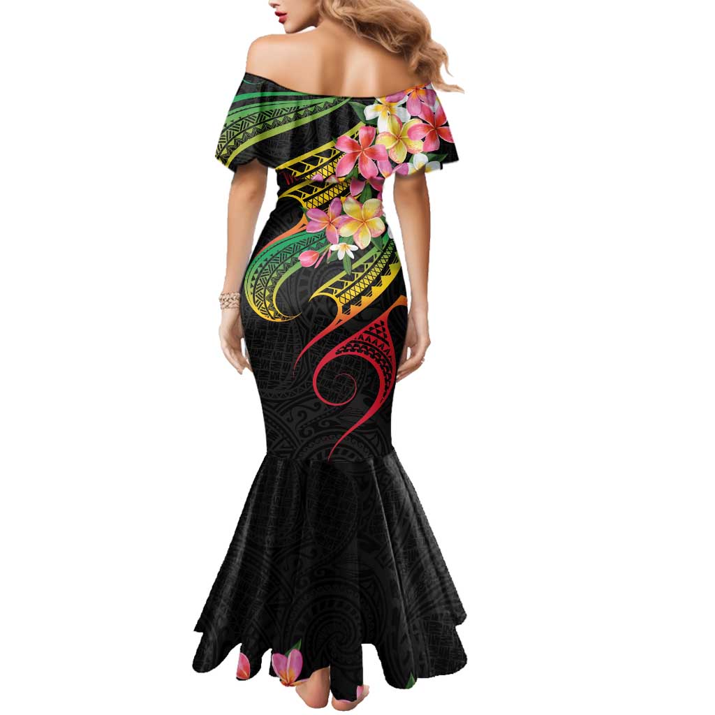 Kiribati Red Jasmine Mango Family Matching Mermaid Dress and Hawaiian Shirt Reggae Polynesian Art Vibe LT9 - Polynesian Pride
