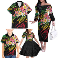 Kiribati Red Jasmine Mango Family Matching Off The Shoulder Long Sleeve Dress and Hawaiian Shirt Reggae Polynesian Art Vibe LT9 - Polynesian Pride