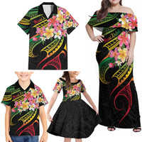 Kiribati Red Jasmine Mango Family Matching Off Shoulder Maxi Dress and Hawaiian Shirt Reggae Polynesian Art Vibe LT9 - Polynesian Pride