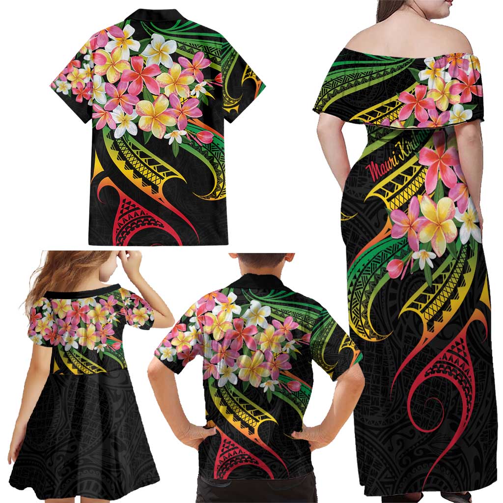 Kiribati Red Jasmine Mango Family Matching Off Shoulder Maxi Dress and Hawaiian Shirt Reggae Polynesian Art Vibe LT9 - Polynesian Pride