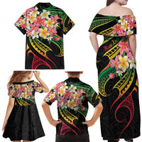 Kiribati Red Jasmine Mango Family Matching Off Shoulder Maxi Dress and Hawaiian Shirt Reggae Polynesian Art Vibe LT9 - Polynesian Pride