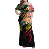 Kiribati Red Jasmine Mango Family Matching Off Shoulder Maxi Dress and Hawaiian Shirt Reggae Polynesian Art Vibe LT9 Mom's Dress Reggae - Polynesian Pride