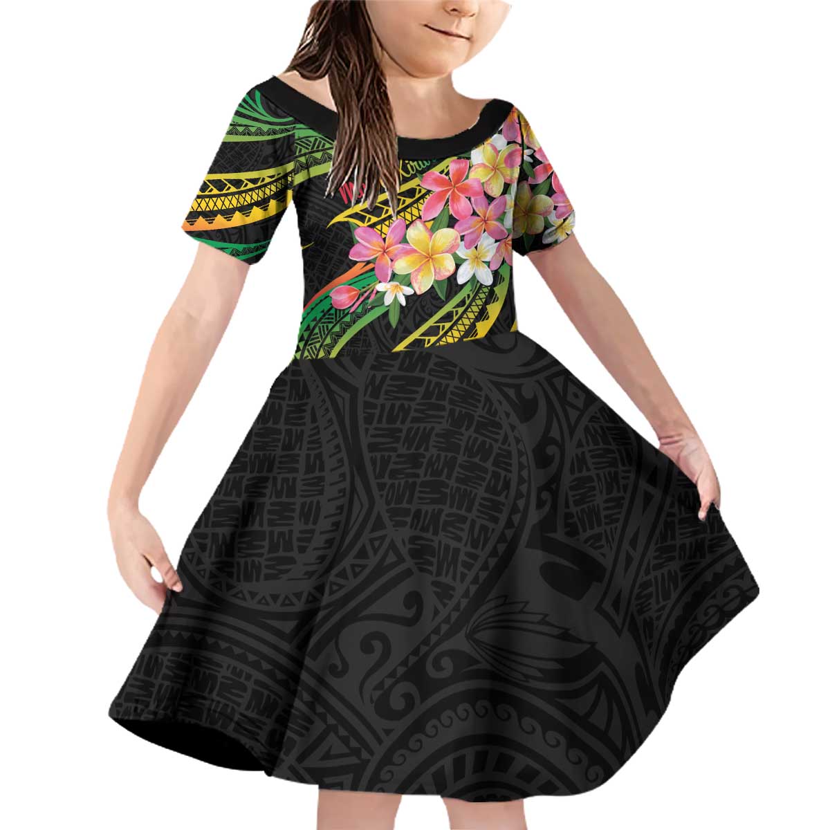 Kiribati Red Jasmine Mango Family Matching Off Shoulder Short Dress and Hawaiian Shirt Reggae Polynesian Art Vibe LT9 Daughter's Dress Reggae - Polynesian Pride