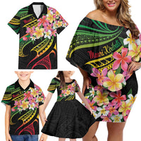 Kiribati Red Jasmine Mango Family Matching Off Shoulder Short Dress and Hawaiian Shirt Reggae Polynesian Art Vibe LT9 - Polynesian Pride