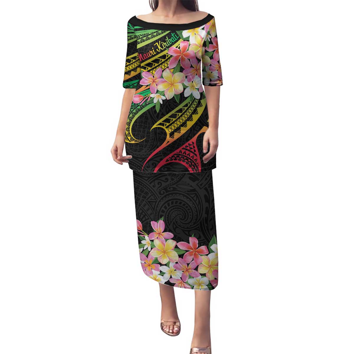 Kiribati Red Jasmine Mango Family Matching Puletasi and Hawaiian Shirt Reggae Polynesian Art Vibe LT9 Mom's Dress Reggae - Polynesian Pride